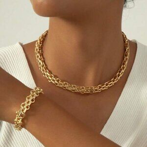 18K Gold Filled Chain Link Necklace & Bracelet Set